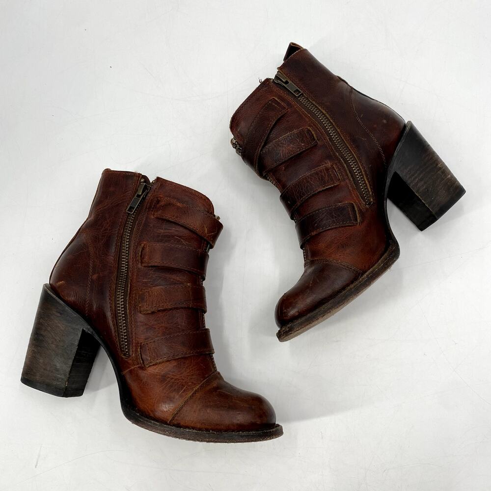 Freebird 7 Brown Leather Buckle banjo booties - Picture 4 of 7